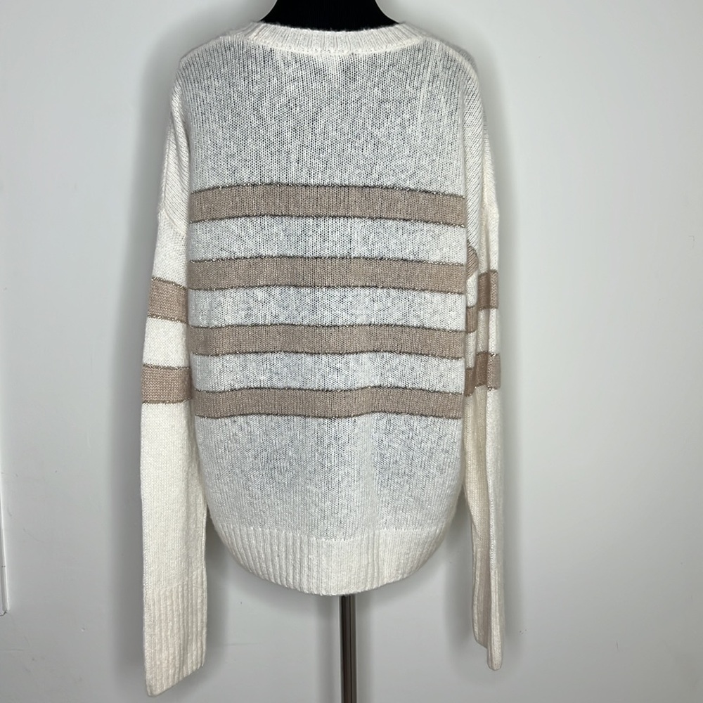 RAILS Ivory Jute Metallic Stripe Cashmere Silk Blend Sweater M - Picture 10 of 13